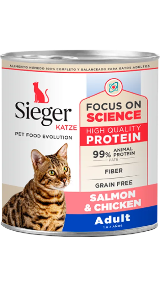 Sieger Lata Gato Adulto Sabor Pollo y Salmón